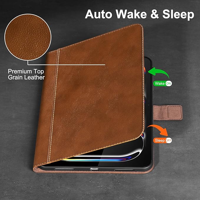 Gexmil Leather Case for iPad Pro 11 Inch (M5/M4) 2025/2024 with Magnetic Closure Adjustable StandProtective Shockproof Leather Smart Folio Cover Auto Sleep/Wake Anti-SlipYellow Brown