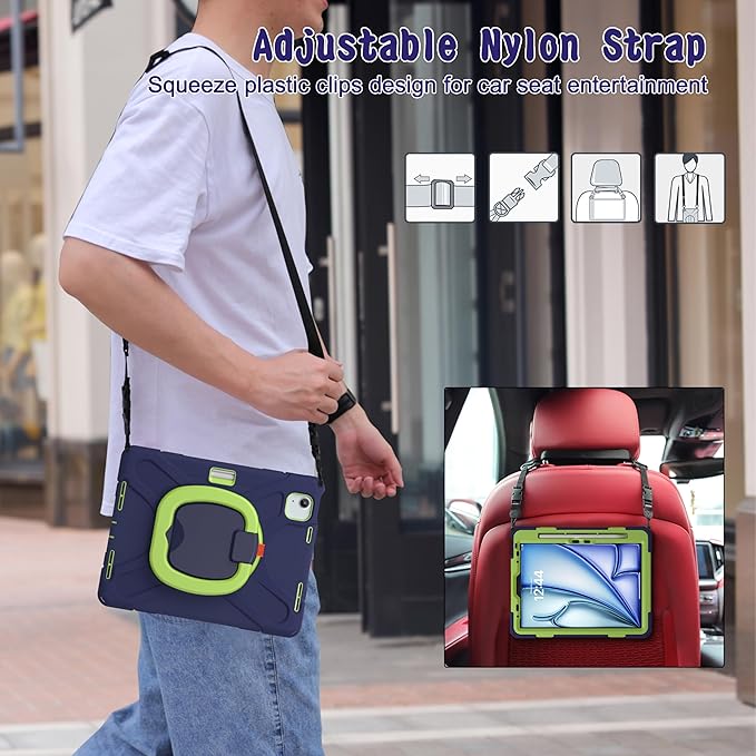 SCSVPN Case for iPad Air 11 Inch M4 2026/M3 2025/M2 2024 iPad Air 10.9'' 5th/4th Gen 2022 2020 iPad Pro 11 4th/3rd/2nd/1st Gen Protective Cover with Pen Holder Stand Shoulder Strap Navy Green