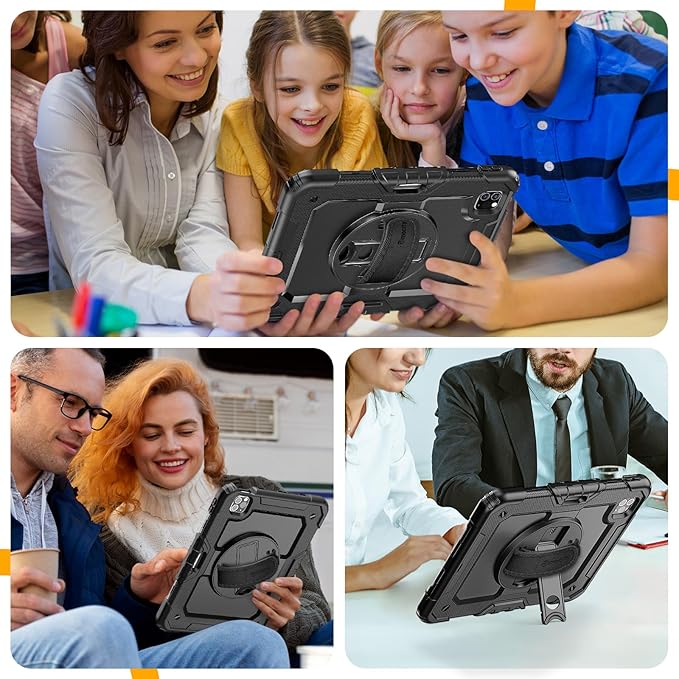 Timecity Case for iPad Pro 11 inch 1st 2nd 3rd 4th Generation 2018/2020/2021/2022 (NOT for 2024) Heavy Duty Rugged Protective Case with Screen ProtectorPencil HolderRotating Stand&ampHandle-Bla