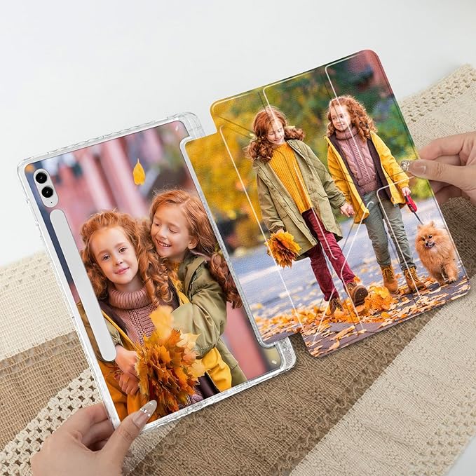 Custom Pictures Personalized Case for Samsung Galaxy Tab S9 FE Plus 12.4 inch(2023) Built-in Pencil Holder Customized Photo Galaxy Tablet Case with Shockproof Protective Cover Clear PC Back Shell