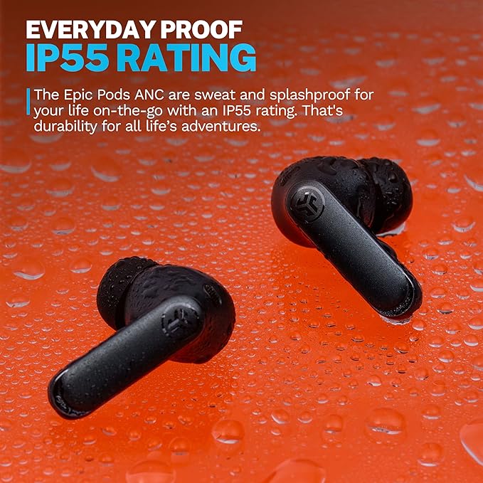 JLab Epic Pods ANC True Wireless Bluetooth Earbuds Hybrid Dual Driver System Knowles Balanced Armature Adaptive Noise Canceling 56+ Hours Playtime Custom Sound via App Wireless Charging Black