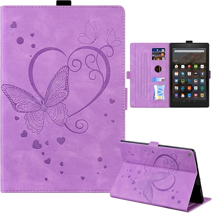 Case for Fire HD 10 Tablet 9th/7th/5th Generation 2019/2017/2015 Release Multiple Angles Viewing Stand Cover Soft TPU Back Cover with Pen Holder and Auto Wake/Sleep Purple