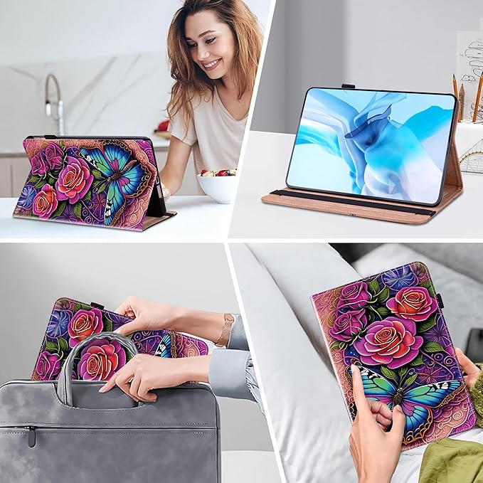 Case for Lenovo Idea Tab Pro 12.7 inch 2025 Tablet Multi-Angle Viewing Premium PU Leather Stand Case with Elastic Strap &amp Card Slots/Holder for Lenovo Idea Tab Pro 12.7 - Colorful Butterfly