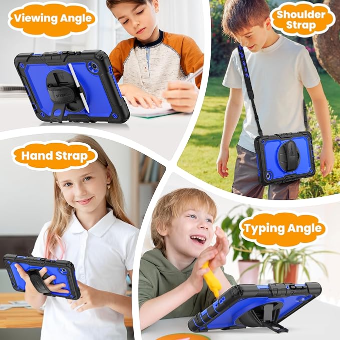 SEYMAC stock Case for Samsung Galaxy Tab A11 8.7'' Full-Body Drop Protection Case with Screen Protector Pencil Holder [360° Rotating Hand Strap] &ampStand Blue+Black