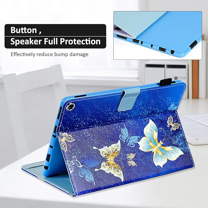 Dteck Case for All-New Fire HD 10 &amp HD 10 Plus Tablet (2021 Release 11th Generation) - Multi-Angle Folio Stand Premium Embossed Leather Protective Smart Cover with Auto Wake Sleep Gold Butterfly