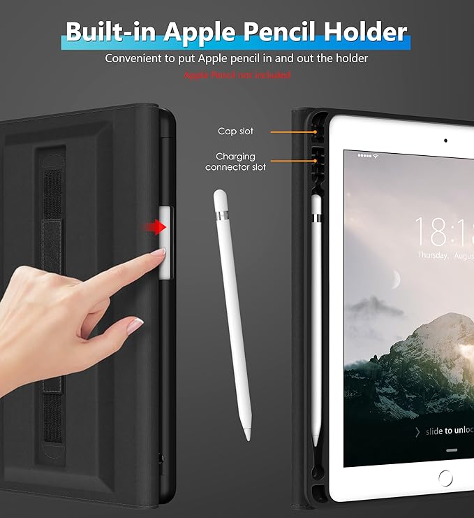 DTTO Rotating Case for iPad 6th / 5th Generation 9.7 Inch 2018/2017 iPad Air 2 / Air 1 Case 360 Degree Swiveling Premium Leather Folio Stand Cover with Pencil Holder - Auto Wake/Sleep Black