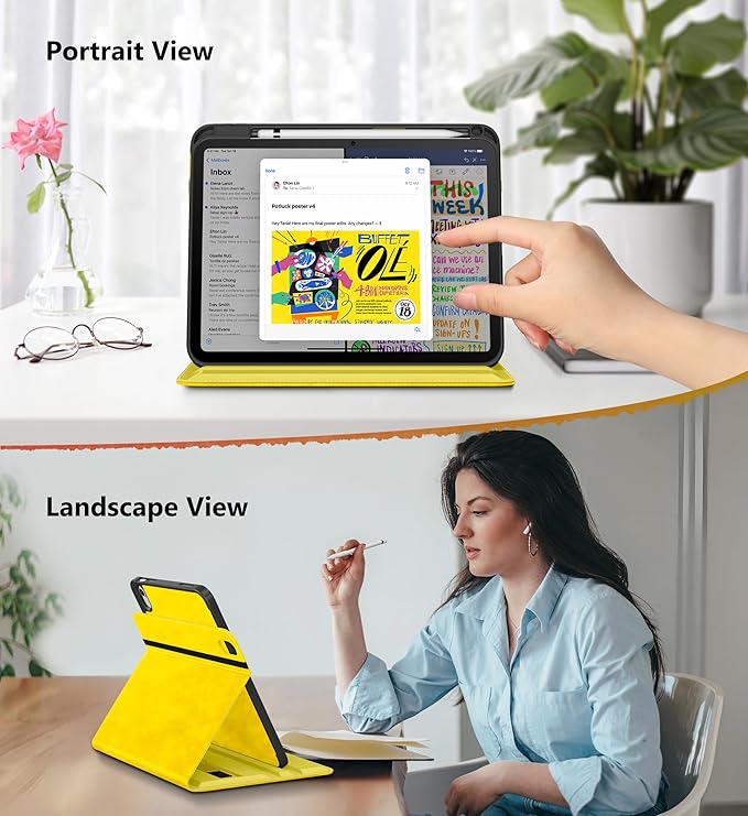 DTTO for iPad A16 Case iPad 11th / 10th Generation Case (2025/2022) 360 Degree Rotating Premium Leather Folio Stand Cover with Pencil Holder Yellow