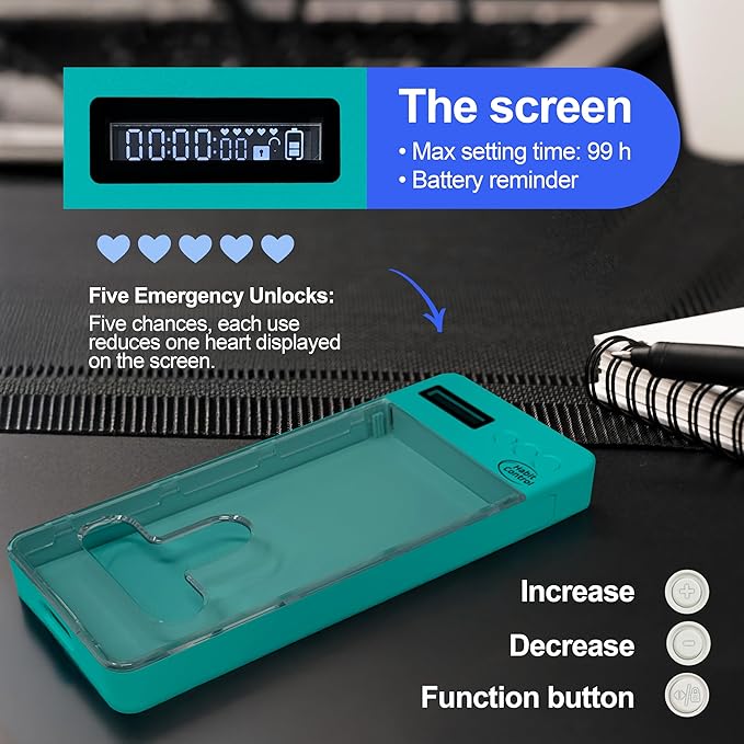 Phone Lockbox - Timer Lock Box Cell Phone Locker Bad Habits Smart Phones Jail with Timer Reduce Kids Adults Screen Time Improve Productivity Family Time Locking Container - Turquoise