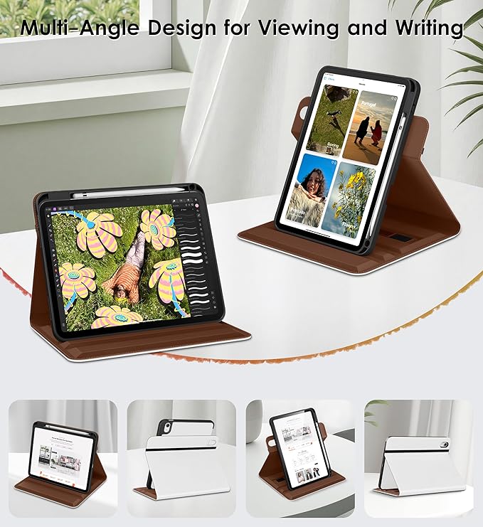 DTTO for iPad A16 Case iPad 11th / 10th Generation Case (2025/2022) 360 Degree Rotating Premium Leather Folio Stand Cover with Pencil Holder White