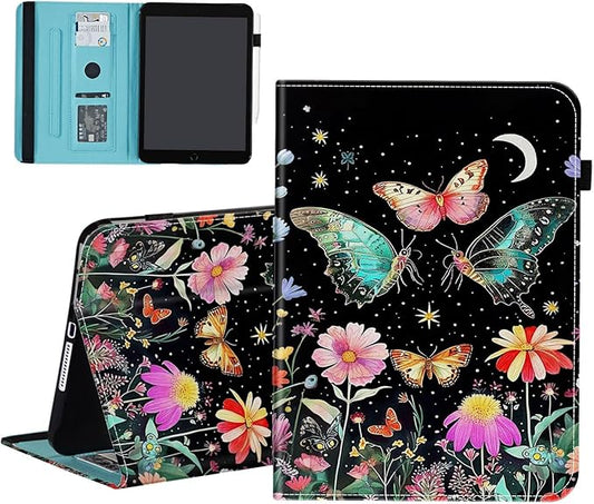 Case for iPad 10th Generation 10.9 inch 2022for iPad (A16) 11th Generation 11 Inch 2025Wallet PU Leather Folio Cover Multi-Angle Stand with Auto Wake/SleepButterfly Moon Flower