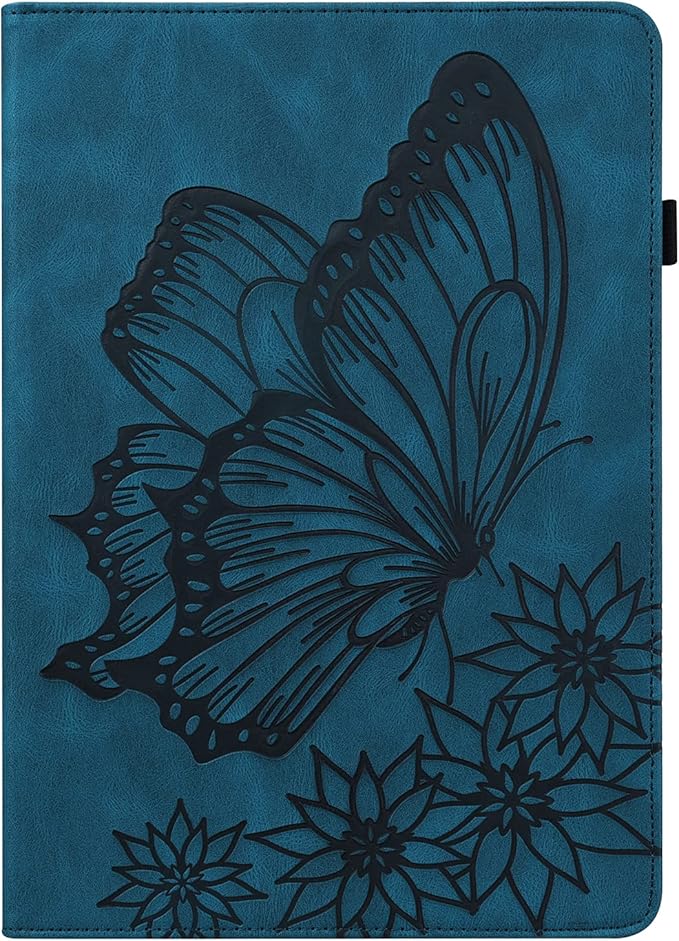 for Amazon Kindle Fire HD 10 &amp HD 10 Plus Case 13th/11th Generation 10.1 inch (2023/2021) Folio Stand Embossed PU Leather Wallet Cover with Pencil Holder/Card Pockes Blue Flower Butterfly