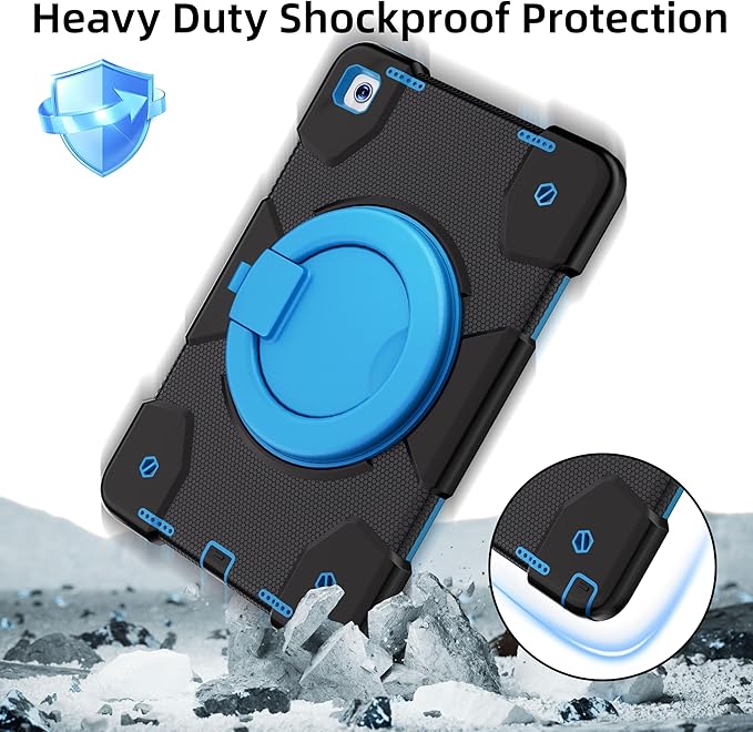 Case for Samsung Galaxy Tab A9+/A9 Plus Case 11 Inch with Screen Protector/360° Rotating Stand/Pen Holder/Shoulder Strap Shockproof Cover for Tablet A9+ 5g (Black+Blue)