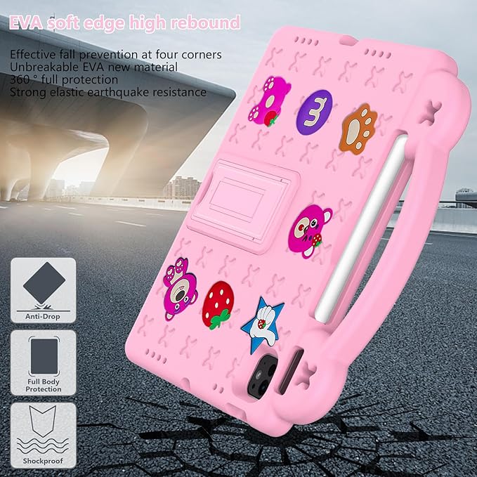 Dteck Case for iPad Air 5th/4th Gen 10.9 2022/2020iPad Pro 11 inch 4th/3rd/2nd/1st GenStrawberry Panda Shockproof Rugged Lightweight Convertible Handles Stand Kids Friendly Pencil Holder CasePink