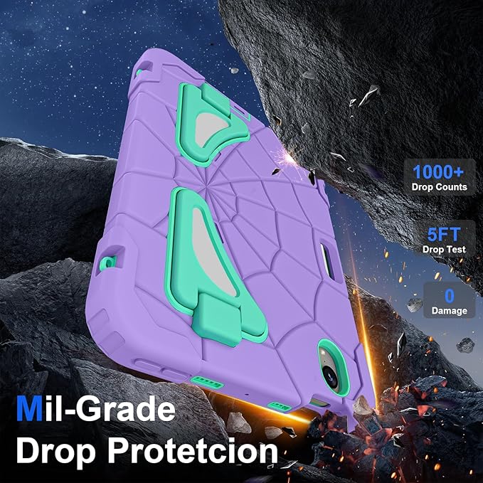 Compatible with Apple iPad mini 6 2021/iPad mini 7 2024 Tablet CaseLightweight Shockproof Rugged Protective Cover with Kickstand for Kids Children Boys Babies Purple Mint Green