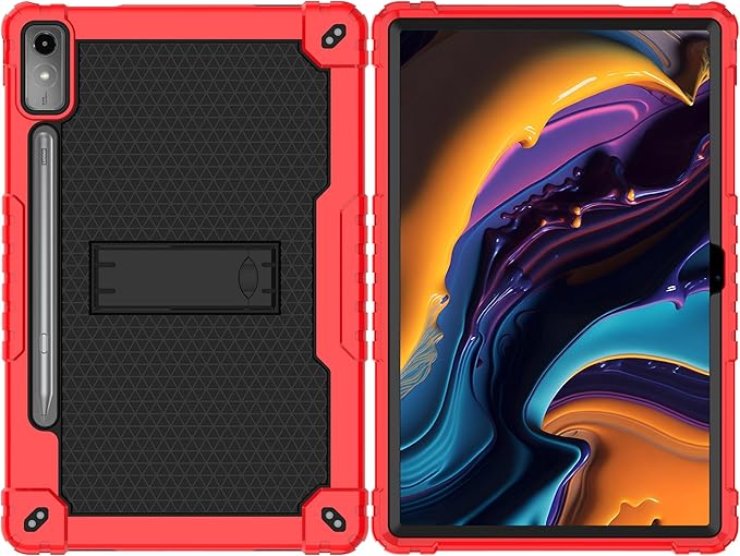 Shockproof Hybrid Kids Case for Lenovo Tab P12 12.7 Inches Tablet With Screen Protector Compatible With Xiaoxin Pad Pro 12.7 TB370FU/TB371FC (Red/Black/1 PC)