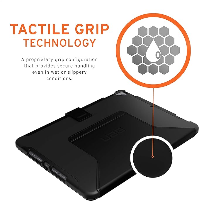 URBAN ARMOR GEAR UAG Designed for iPad 10.2 Case Black 9th Generation 2021 &amp 8th Gen 2020 w/Hand Strap Thin Slim Military Drop Tested Durable Protective w/Stylus &amp Pencil Holder Scout Series