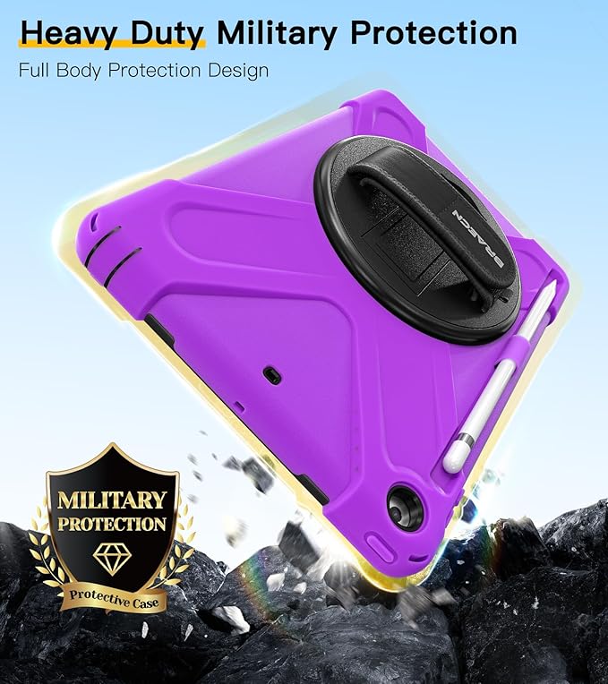 BRAECN Case for iPad 6th/5th Generation 9.7 inch 2018/2017 Protective Heavy Duty Shockproof Cover for Kids/Adults Pencil Holder &amp 360° Rotating Hand Strap/Stand &amp Detachable Shoulder Strap