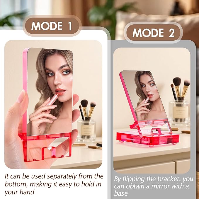 Removable Acrylic Desktop Cell Phone Holder with Flat Mirror (Pink)