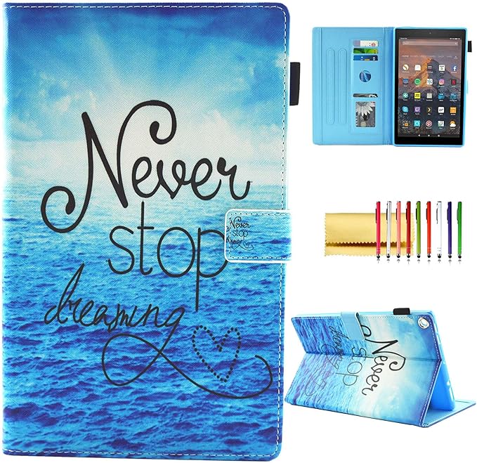 Case for Fire HD 8 (8th/7th/6th Generation 2018/2017/2016) Techcircle Multi-Angle View Stand Cute Pattern Slim Folding Leather Protective Cover with Card Slots Smart Sleep/Wake Never Stop