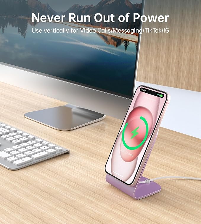 Magnetic Wireless Charger for iPhone 17/16/15/14/13/12 - Mag Charger+20W USB C Adapter Fast Wireless Charging Stand/Pad with 5ft Cable for iPhone 17/16/15/14/13/12 Pro Max Plus Mini 17 Air Pink
