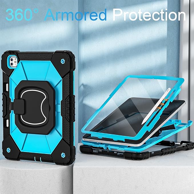 WESOROL Case for iPad Pro 13 Inch M5 2025/M4 2024 (7th Gen) with Screen Protector/360° Rotating Stand/Pencil Holder/Shoulder StrapMilitary Grade Shockproof iPad Case 13 Inch iPad Pro M5/M4Black Blue