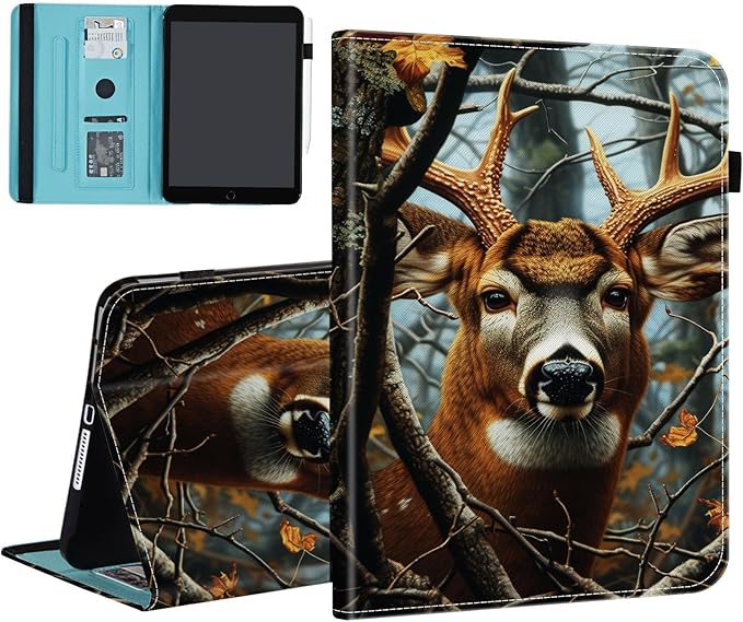 Case for Samsung Galaxy Tab A9 Plus/A9+ 5G 11 Inch 2023 Model (SM-X210/X216/X218)Card Slot PU Leather TPU Case Pen Holder Auto Wake SleepDeer in Tree Forest
