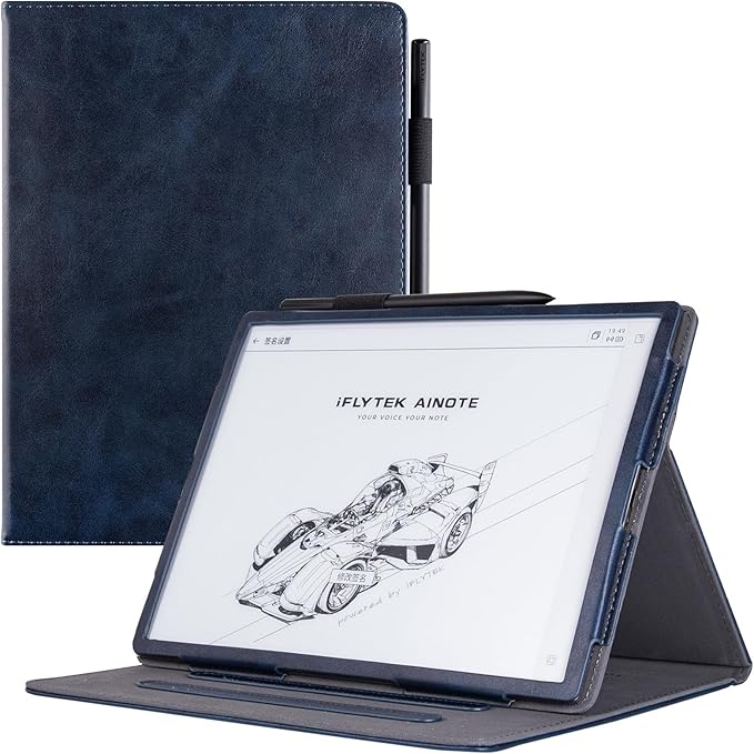 BOZHUORUI Protective Folio Case for iFLYTEK AINOTE 2 10.65-inch Paper TabletMulti-Angle Adjustable StandPremium PU Leather Sleeve Cover with Auto Sleep/Wake &amp Hand Strap (Dark Blue)
