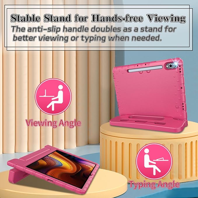 for Samsung Galaxy Tab S10 Plus/ S9 FE Plus/ S9 Plus Case with Pencil Holder &amp Handle Stand New Super Protection Kids Cover for Samsung 12.4 inch 5G Tablet 2024/2023 - Rose Red
