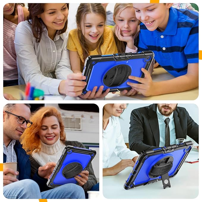 Timecity Case for Samsung Galaxy Tab A9+/ A9 Plus 5G Tablet Case 11'' 2024 SM-X210/X216/X218 Full-Body Protective Case with Screen Protector 360° Rotating Stand Hand&ampShoulder Strap- Dark Blue