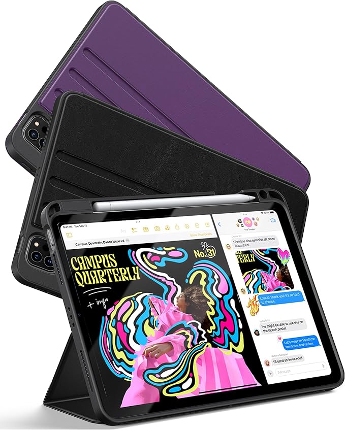 TORRAS for iPad Air 11 inch Case M2 2024 iPad Air 6th/ 5th / 4th Generation Case with Pencil Holder Auto Sleep/Wake Protective Leather Stand Cover Black