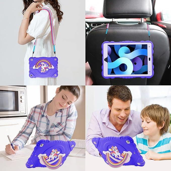 XZC Case for iPad 9th/8th/7th Generation 2021/2020/2019(10.2 inch) Unicorn Cute Cover Heavy Duty Shockproof Protective Case with Built-in Stand Strap for Kids Girls Women (Purple)