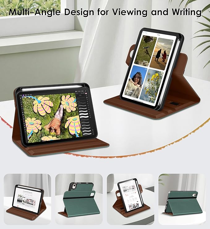DTTO for iPad mini 7 (A17 Pro) Case iPad mini 7th / 6th Generation Case (2024/2021) 360 Degree Rotating Premium Leather Folio Stand Cover with Pencil Holder Midnight Green
