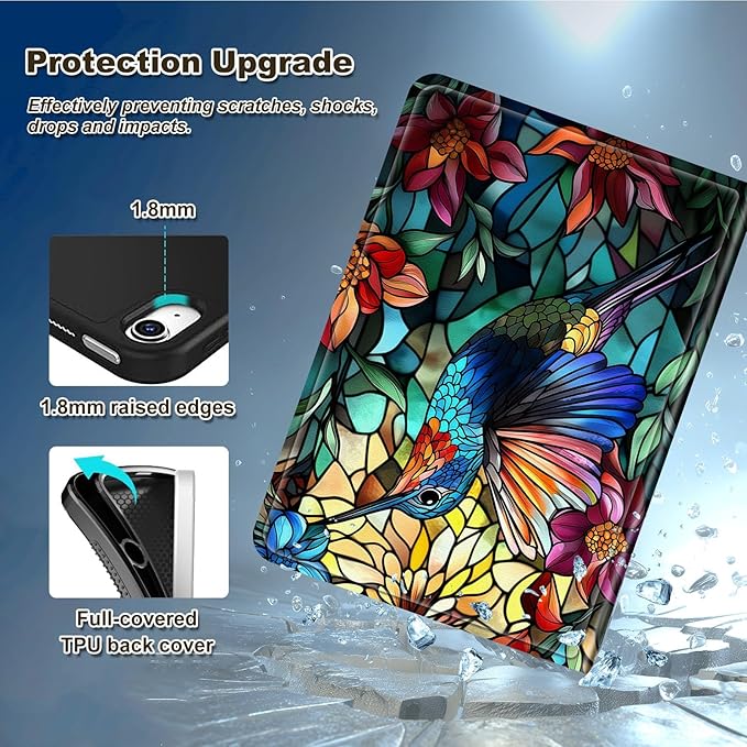 Case for Amazon Fire HD 10 and 10 Plus Tablet (13th/11th Gen 2023/2021 Release) Multi-Angle Viewing Leather Smart Stand Back Cover with Auto Sleep Wake Gorgeous Hummingbird