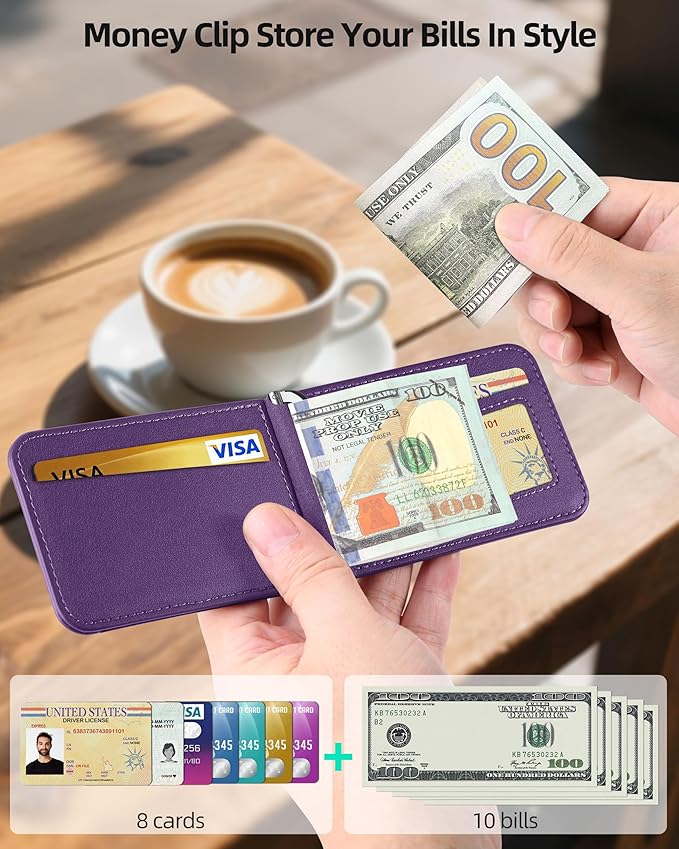 ExtreLife for MagSafe Wallet with Money Clip Stronger Magnetic Wallet for iPhone 17/16/15/14/13/12 Series RFID Blocking for iPhone Wallet with Stand ID Window &amp 8 Card Holder Purple