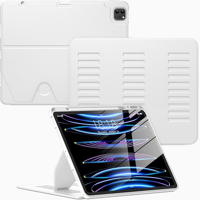 VIKESI Case for iPad Pro 12.9 6th / 5th / 4th / 3rd Generation Case 2022/2021/2020/2018Multiple Angles Magnetic Stand CoverShockproof Soft BackPencil Holderand Auto Sleep/WakeWhite