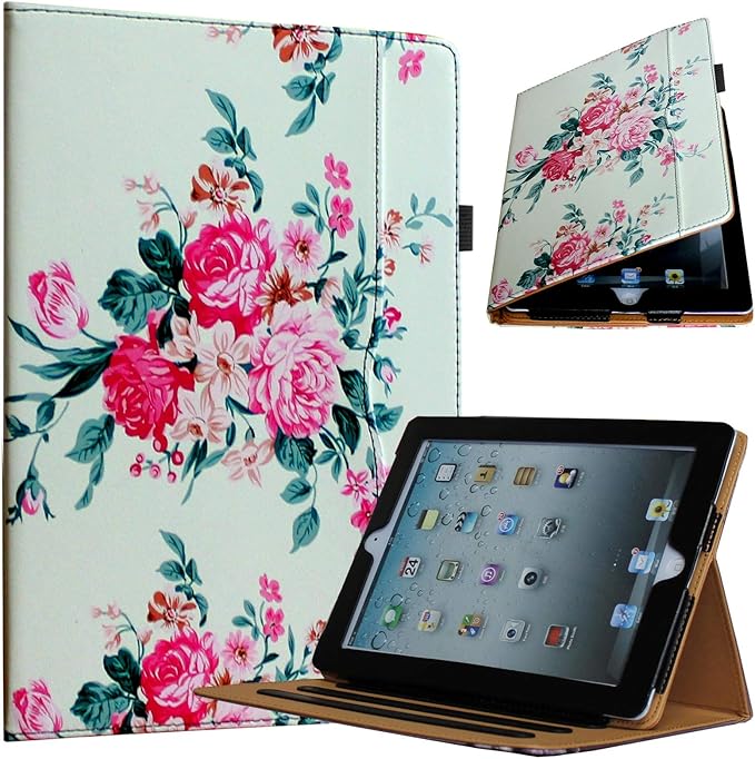 Case for iPad 10.2 9th 8th 7th Generation Multi Stand Folio Smart Cover with Pocket Auto Wake Up/Sleep for 2021/2020/2019 A2602 A2603 A2604 A2270 A2428 A2429 A2197 A2200 (Green Pink Flower)
