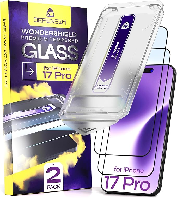 Defenslim for iPhone 17 Pro Screen Protector (2Pack) 6.3 Tempered Glass 9H Hardness Ultra HD Clear Case Friendly Easy Auto-Dust &amp Align Install Kit WonderShield