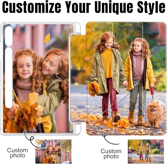 Custom Pictures Personalized Case for Samsung Galaxy Tab S9 FE Plus 12.4 inch(2023) Built-in Pencil Holder Customized Photo Galaxy Tablet Case with Shockproof Protective Cover Clear PC Back Shell