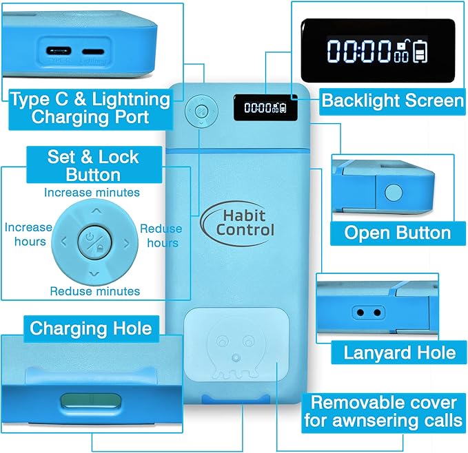 Cellphone Lock Box - Timer Locked Box for Self-Discipline Portable Time Phone Safe Lock for iPhone and Android Mobile Phones Lockbox for Cell Phones to Reduce Screen Time (Blue)