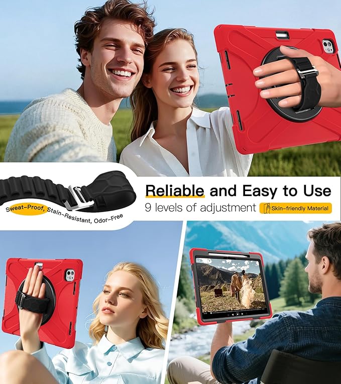 BRAECN for iPad Pro 13 inch Case M5 2025 &amp M4 2024 Heavy Duty Shockproof Protective with Pencil Holder Screen Protector 360°Rotating Stand Handle &amp Shoulder Strap Full Body Cover Kids Friendly