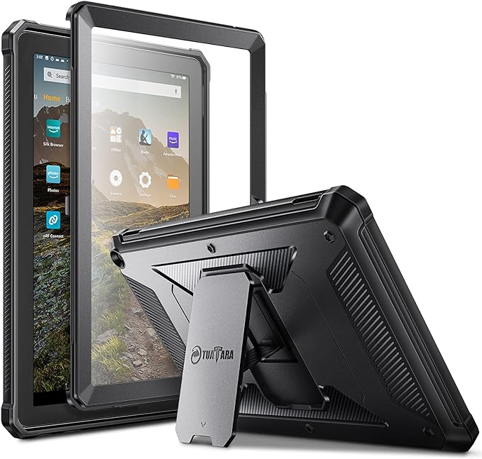 Fintie Case for Amazon Fire HD 10 and 10 Plus Tablet (11th Generation 2021 Release) [Tuatara] Rugged Unibody Hybrid Kickstand Cover w/Built-in Screen Protector Black