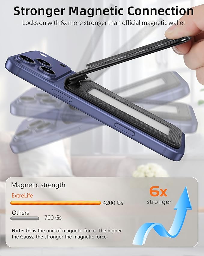 For Magsafe Wallet with Money Clip Strongest Magnetic Wallet for iPhone 17/16/15/14/13/12 Series Adjustable Stand ID Window 5 Card Holder Vegan Leather Not for 13/12 Mini Black Carbon Fiber