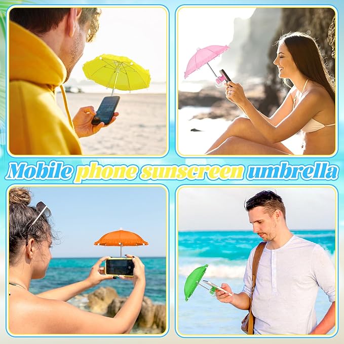 8 Sets Phone Umbrella for Sun Phone Umbrella Cell UV Protection Adjustable Sunshade with Hand Style Suction Cup Outdoor Sun Shield Sunshade for Summer Beach Holiday (Colorful)