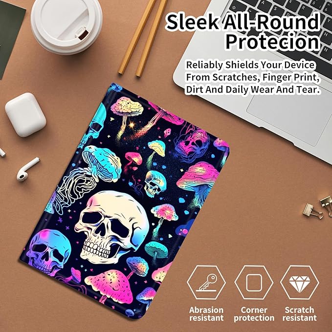 Case for iPad Pro 13 Inch Case 2024 M4 (7th Generation) PU Leather Smart Protective Cover with Auto Sleep/Wake for iPad Pro 13 2024Mushroom Skull