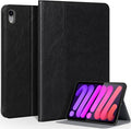 Genuine Leather Case for iPad mini 7/Mini 6 Generation(8.3 Inch 2021/2024)Vegetable Tanned Leather Smart Folio Cover for with Auto Wake/SleepAdjustable StandAnti Slip/FingerprintBlack