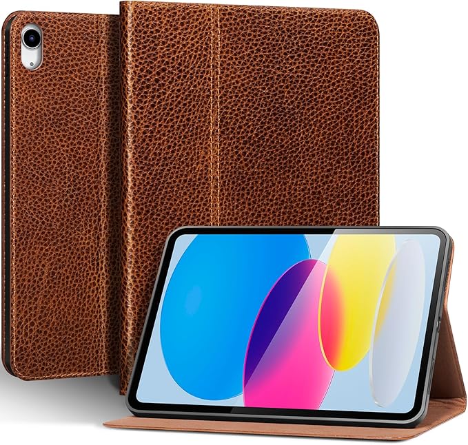 Genuine Leather Case for iPad 11th Gen 11 (2025/A16) &amp 10th Gen 10.9 (2022) | Slim Protective Cover with Adjustable Stand Auto Wake/Sleep Premium Leather | Yellow Brown