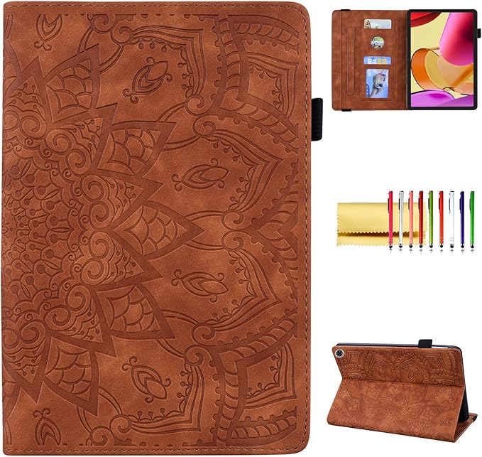 Case for Amazon Fire Max 11 (2023) Techcircle Stylish Mandala Embossed PU Leather Folio Stand Soft TPU Back Cover Slim Lightweight Elastic Band Protective Case with Pen Holder &amp Card Slots Brown