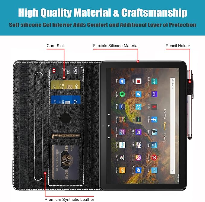 Case for Amazon Kindle Fire HD 10 &amp Fire HD 10 Plus Tablet (11th Generation 2021 Release) Premium PU Leather Stand Cover with Smart Auto Wake Leopard Print