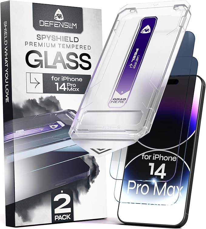 Defenslim for iPhone 14 Pro Max Privacy Screen Protector (2Pack) Easy Auto-Dust &amp Align Install Kit 6.7 Tempered Glass 9H Hardness Privacy Protection Case Friendly SpyShield