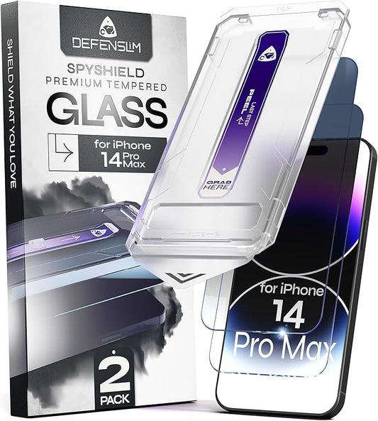 Defenslim for iPhone 14 Pro Max Privacy Screen Protector (2Pack) Easy Auto-Dust &amp Align Install Kit 6.7 Tempered Glass 9H Hardness Privacy Protection Case Friendly SpyShield